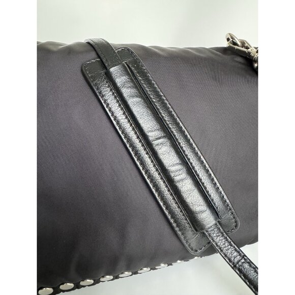 Prada Tessuto Etiquette Bag Nylon Leather Studded Crossbody Shoulder Flap - Picture 9 of 16
